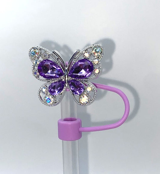 Purple Crystal Butterfly Straw Topper