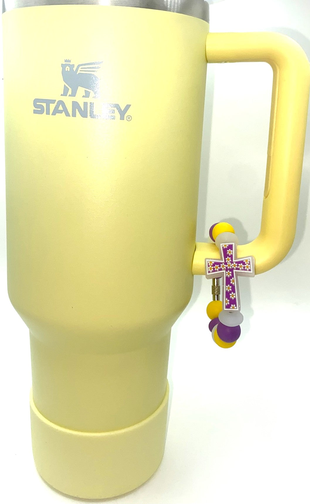 Purple Daisy Glitter Cross Stanley Tumbler Cup Handle Charm