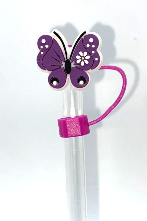 Purple Floral Butterfly Straw Topper