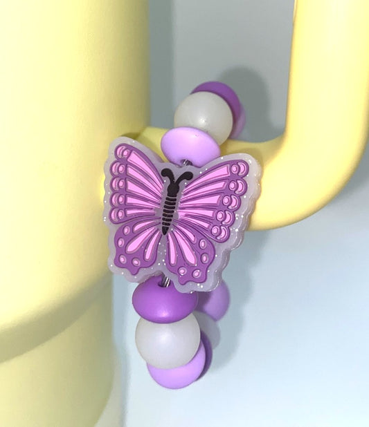 Purple Glitter Butterfly Stanley Tumbler Cup Handle Charm