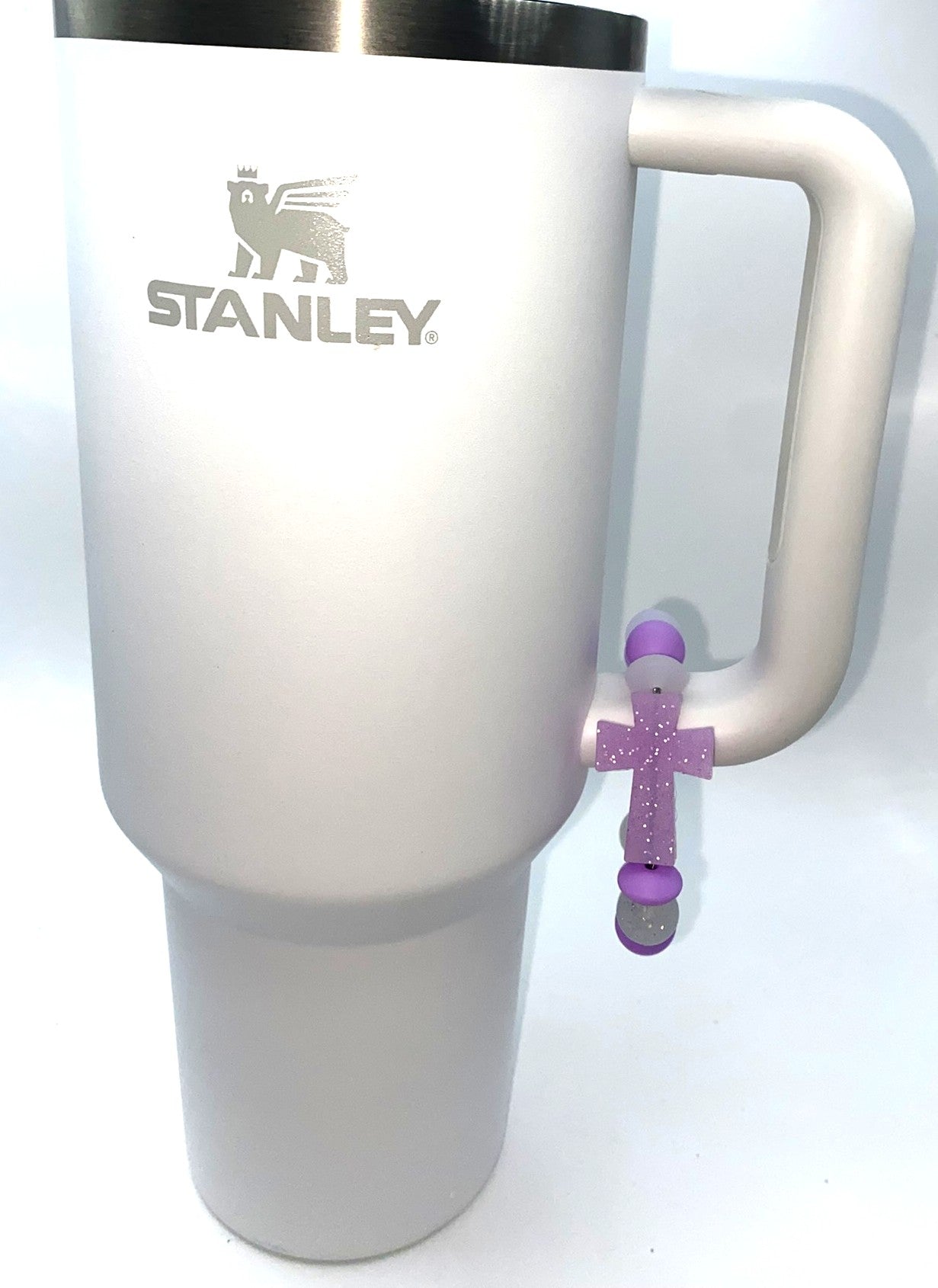 Purple Glitter Cross Stanley Tumbler Cup Handle Charm