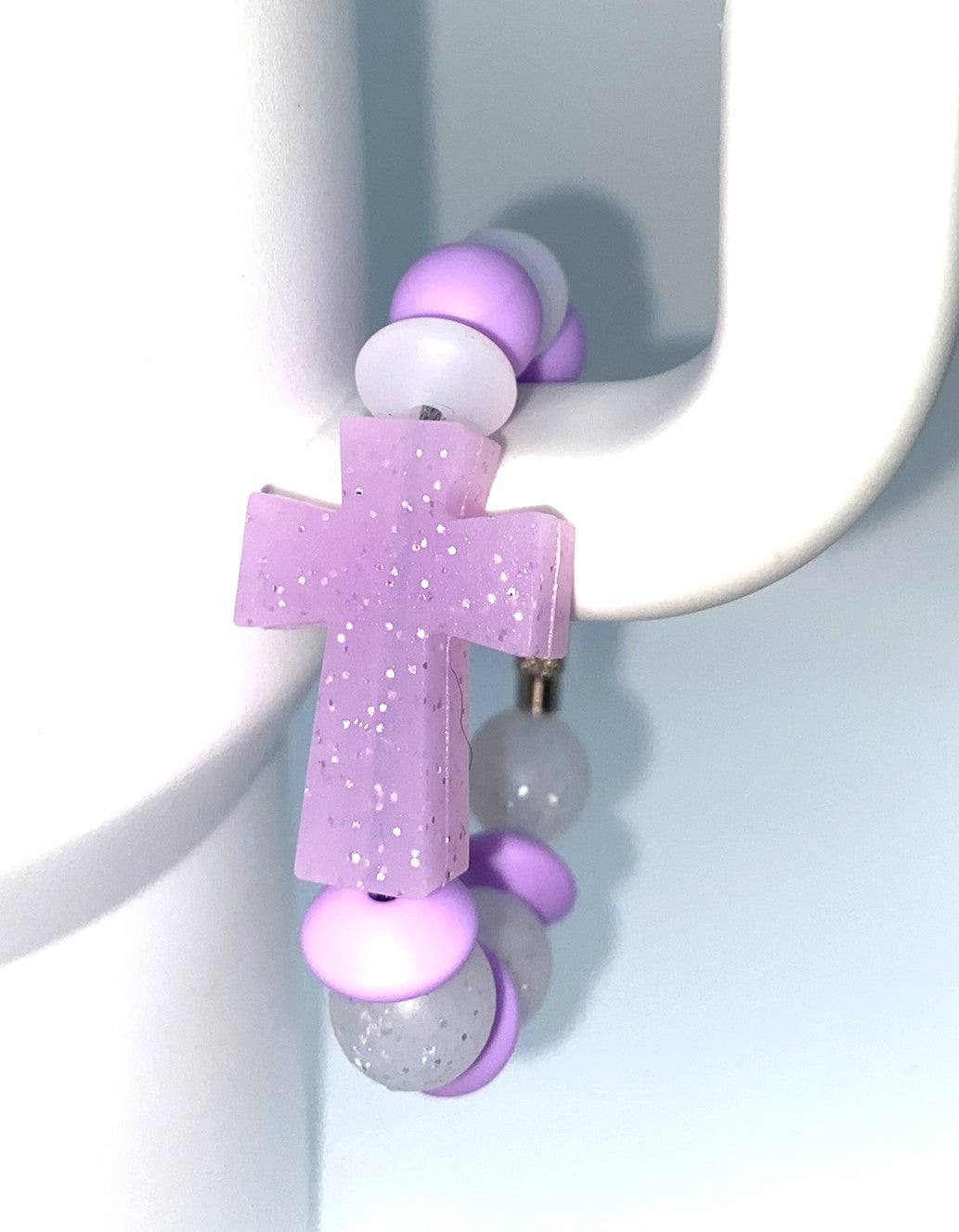Purple Glitter Cross Stanley Tumbler Cup Handle Charm
