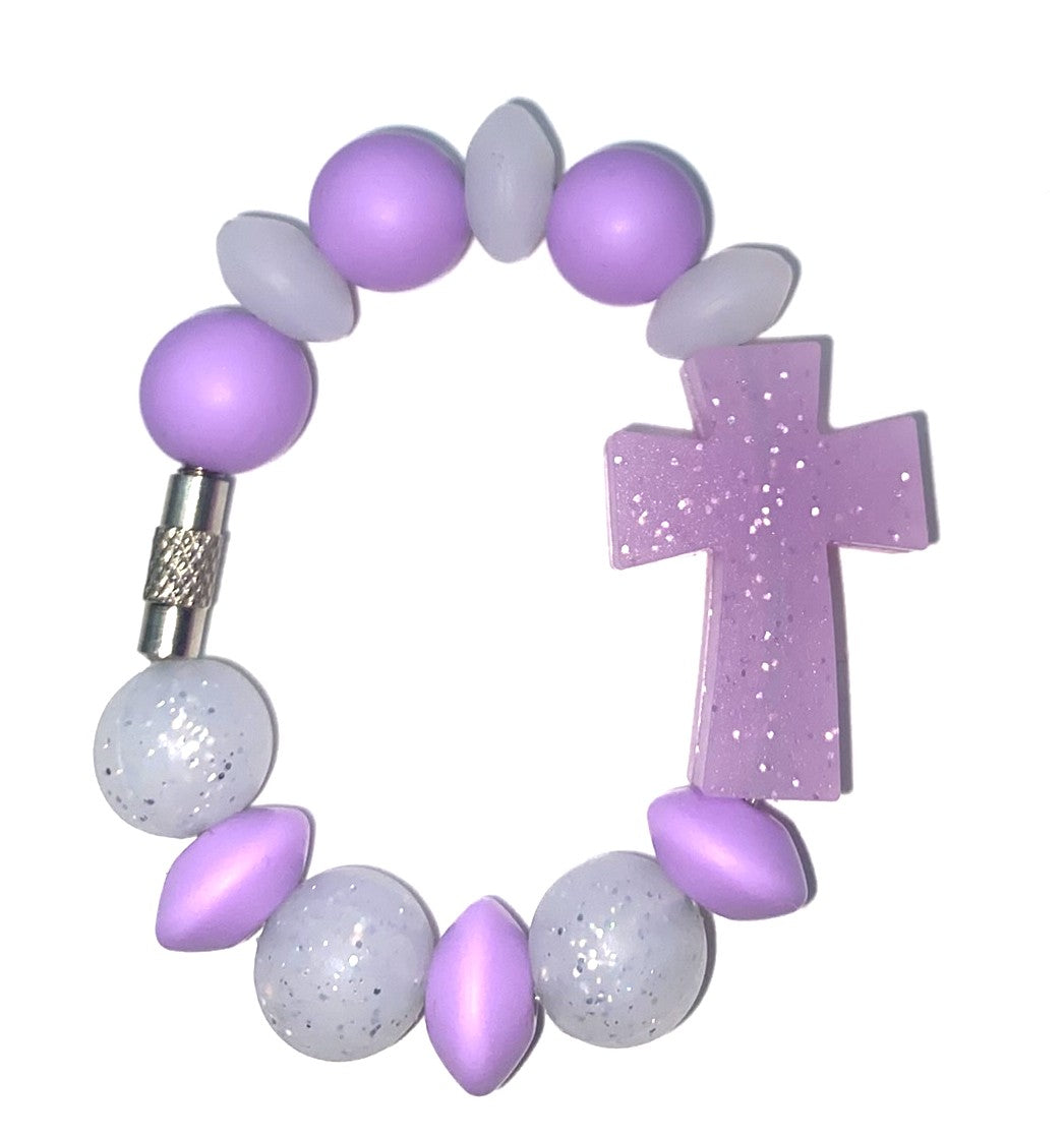 Purple Glitter Cross Stanley Tumbler Cup Handle Charm