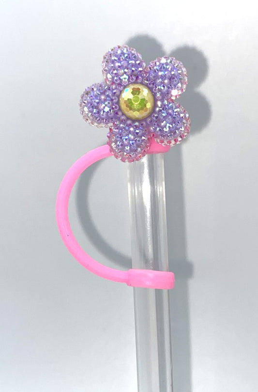 Purple Glitter Daisy Flower Resin Straw Topper