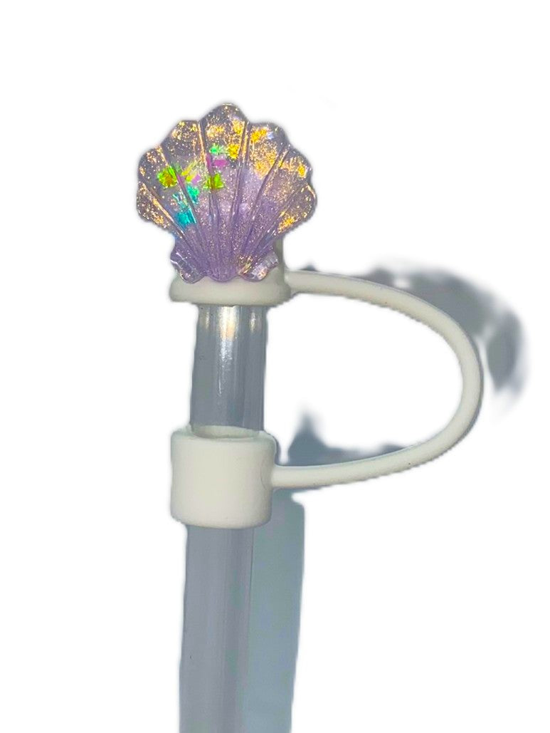 Light Purple Seashell Iridescent Glitter Straw Topper