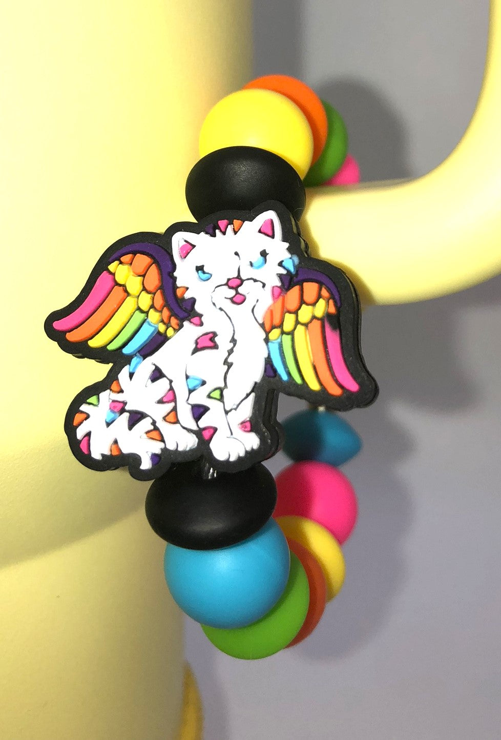 Rainbow Colorful Cat w/Wings LF Stanley Tumbler Cup Handle Charm