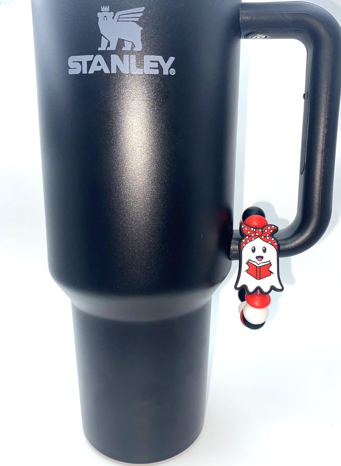 Ghost w/Red Bandana Reading A Book Stanley Tumbler Cup Handle Charm