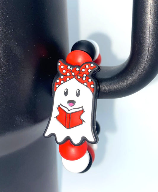 Ghost w/Red Bandana Reading A Book Stanley Tumbler Cup Handle Charm