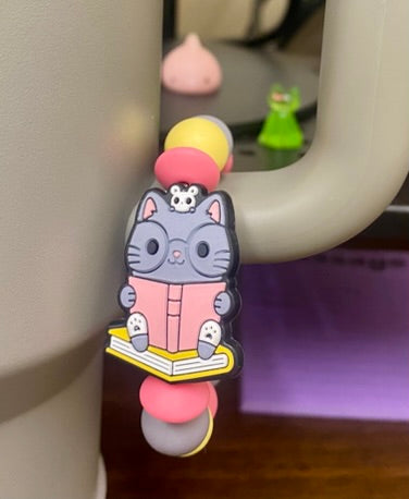 Reading Kitty Cat Stanley Tumbler Cup Handle Charm