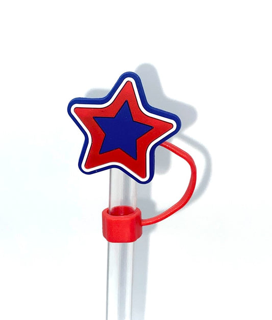 Patriotic Star Red, Blue & White Straw Topper