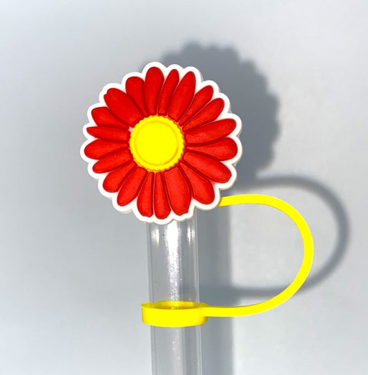 Red Daisy Flower Straw Topper