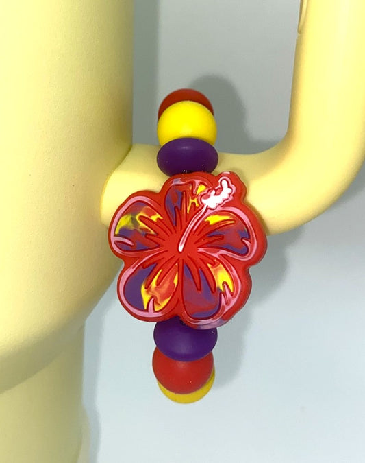 Red Hibiscus Flower Stanley Tumbler Cup Handle Charm