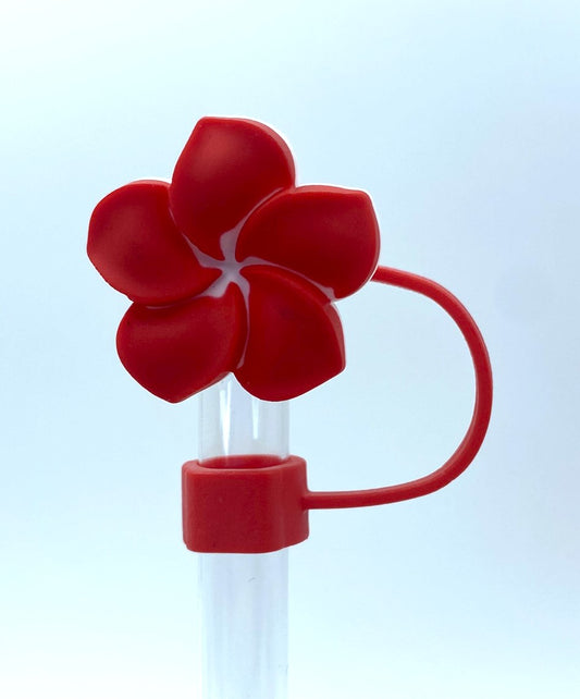 Red Plumeria Flower 3D Straw Topper