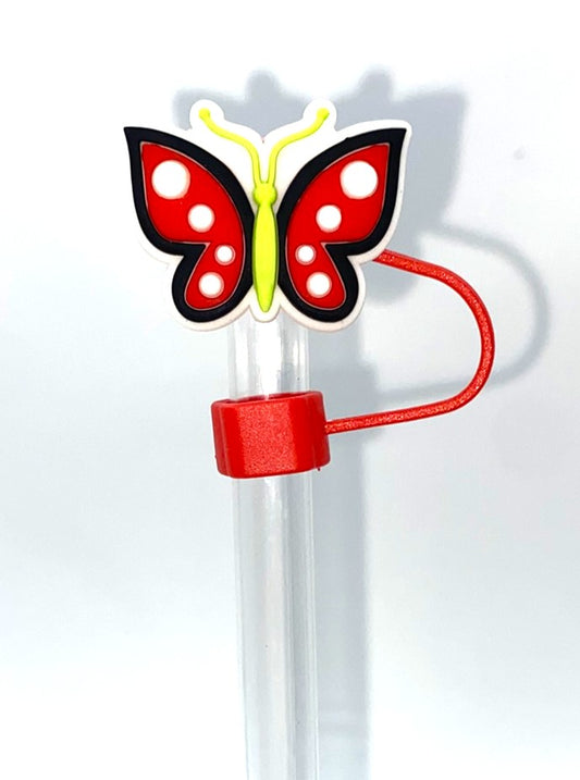 Red & White Polka Dot Butterfly Straw Topper