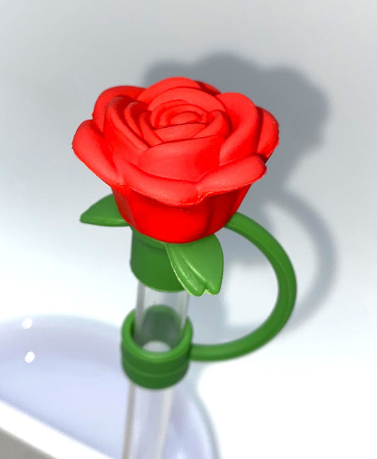 Red Rose Flower 3D Straw Topper