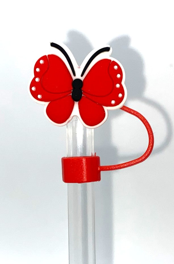 Red w/Black & White Butterfly Straw Topper