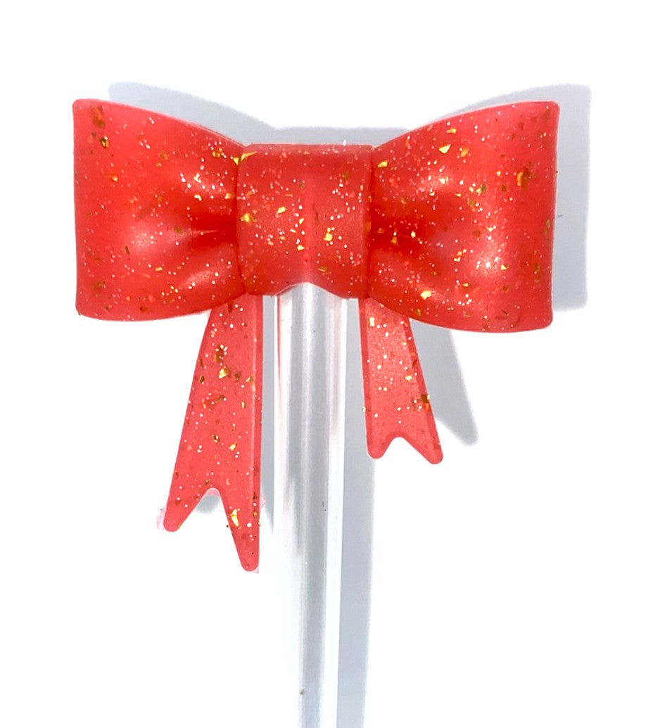 Red Confetti Glitter Bow Straw Topper