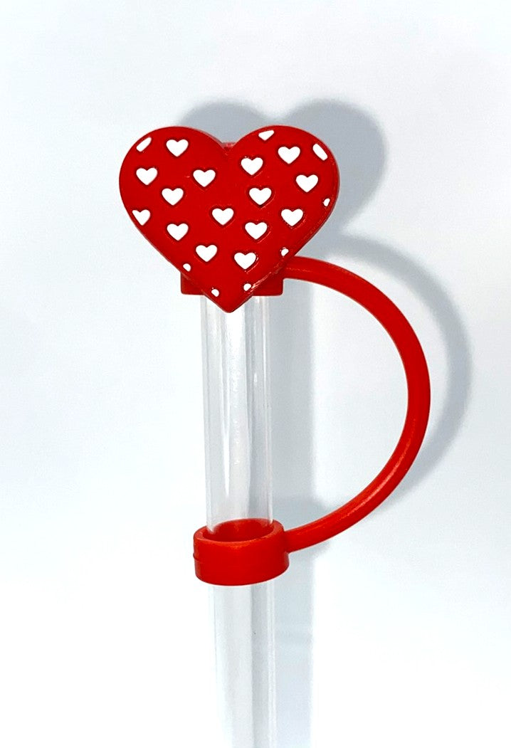 Red Heart w/White Hearts Pattern Straw Topper
