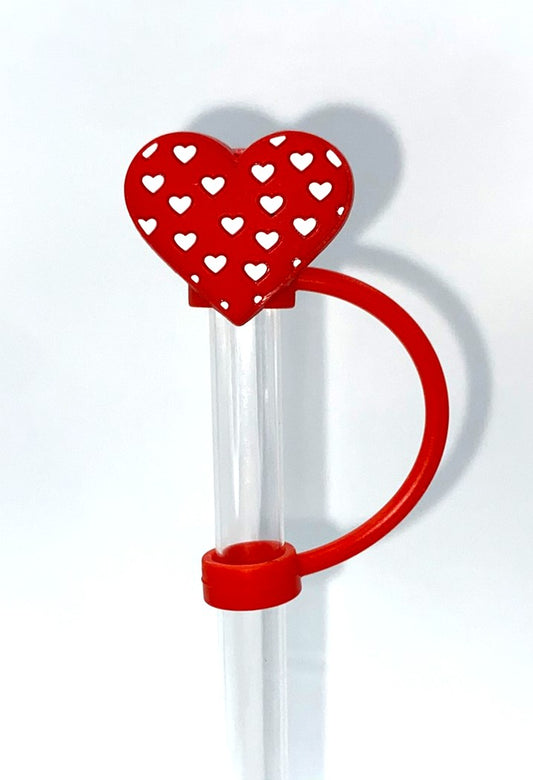 Red Heart w/White Hearts Pattern Straw Topper