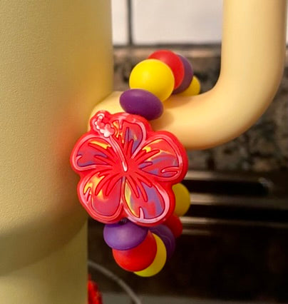 Red Hibiscus Flower Stanley Tumbler Cup Handle Charm