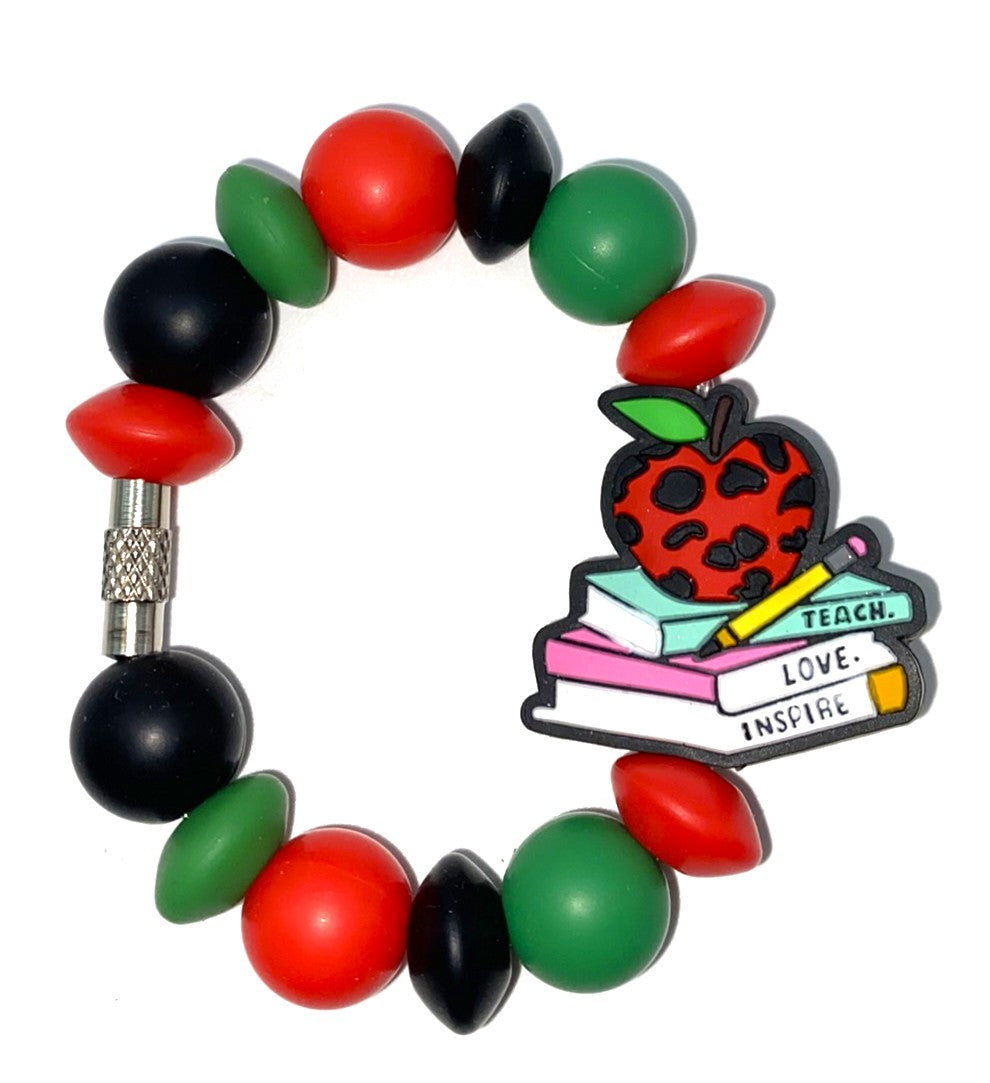 Teach Love Inspire Red Leopard Print Apple on Books Stanley Tumbler Cup Handle Charm