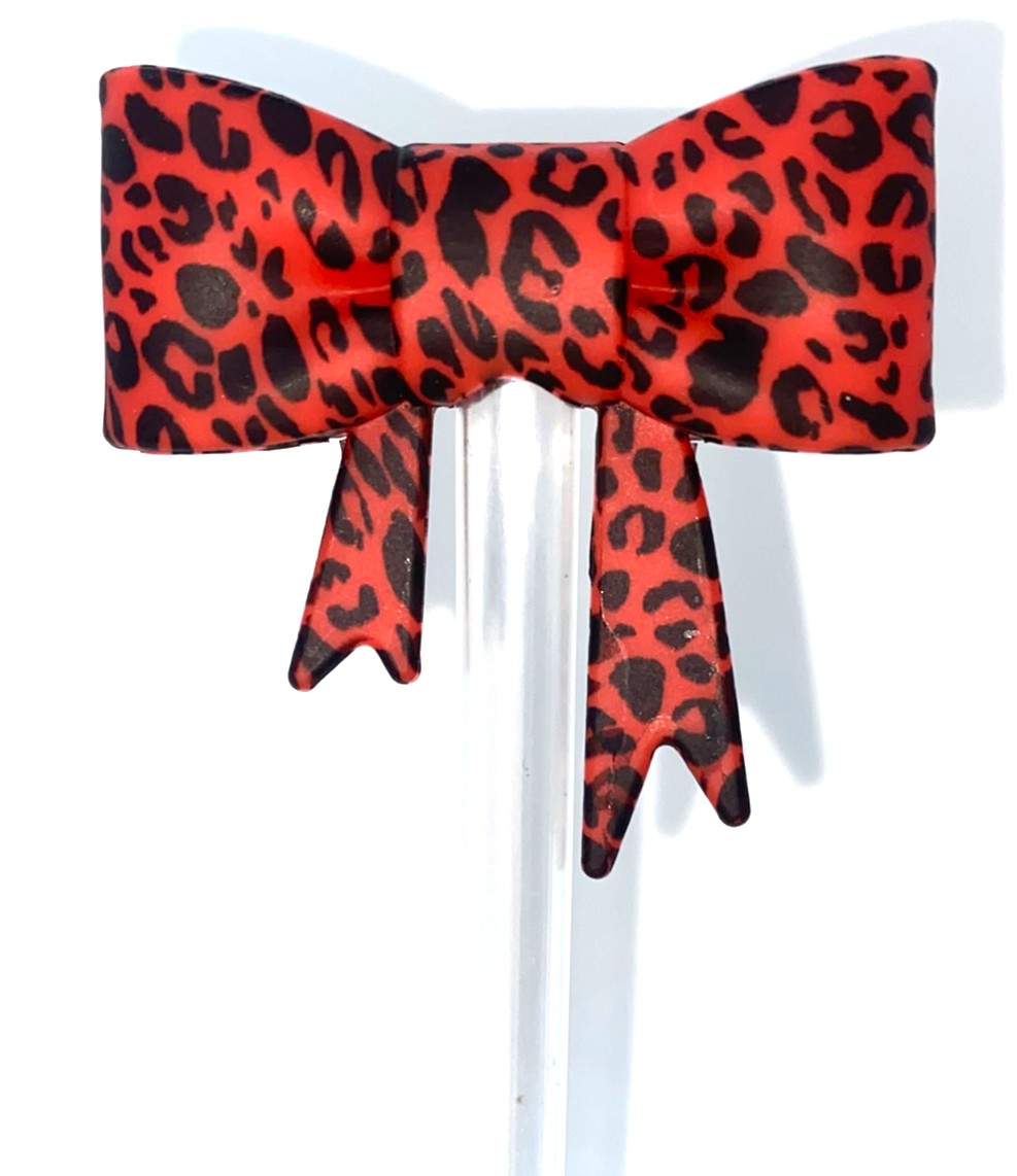Red Leopard Print Bow Straw Topper