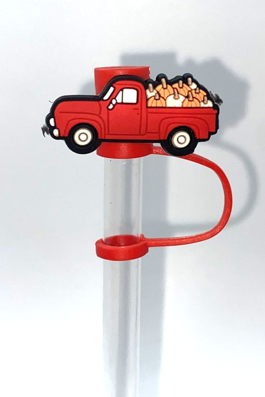 Red Fall Pumpkin Truck Straw Topper
