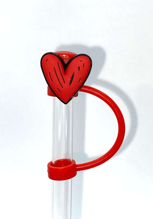 Red Scribble Heart Straw Topper