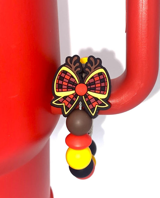 Reindeer Plaid Bow Christmas Stanley Tumbler Cup Handle Charm