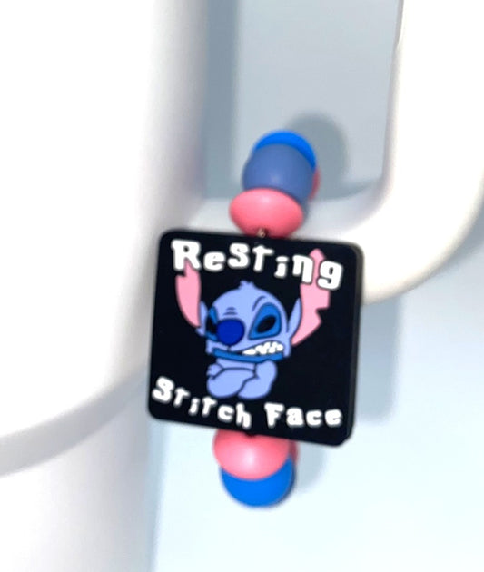 Resting Stitch Face Blue Alien Stanley Tumbler Cup Handle Charm