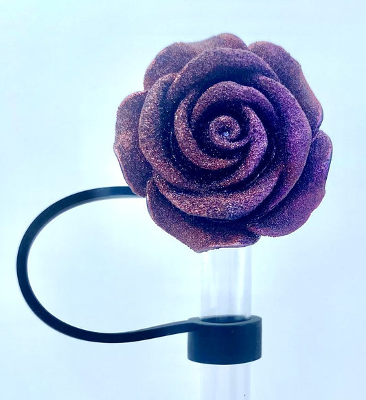Rose Glitter Ombre Purple Straw Topper