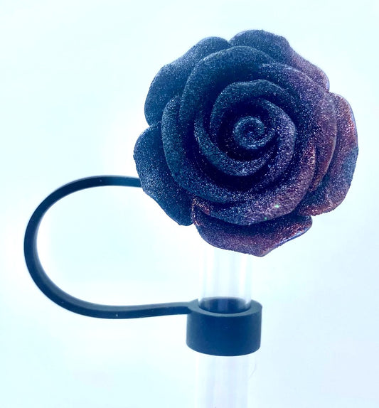 Rose Glitter Ombre Black & Purple Straw Topper