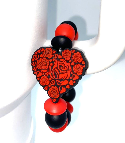 Red Roses Heart Stanley Tumbler Cup Handle Charm