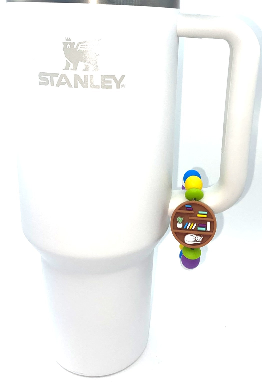 Round Book Shelf w/Cat 3D Stanley Tumbler Cup Handle Charm
