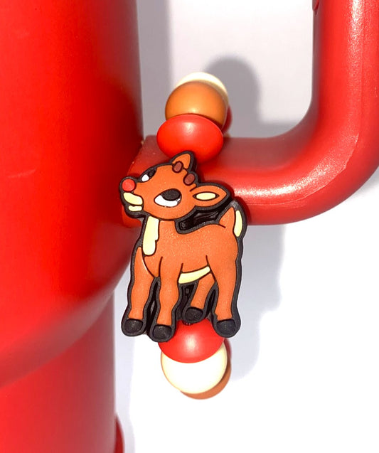 Red Nosed Reindeer Christmas Stanley Tumbler Cup Handle Charm