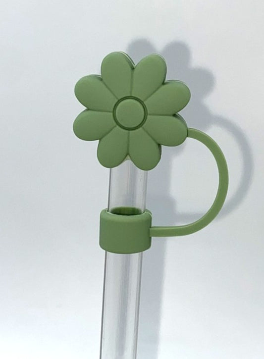 Sage Green Daisy Flower 3D Straw Topper