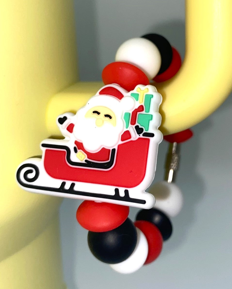 Santa Claus In Sleigh Stanley Tumbler Cup Handle Charm