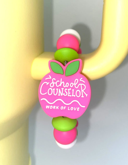 School Counselor Work of Love Pink Apple Stanley Tumbler Cup Handle Charm
