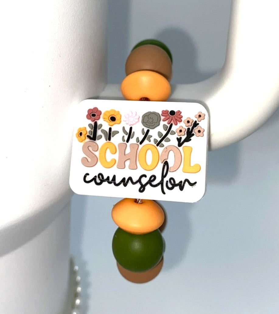 School Counselor Boho Floral Stanley Tumbler Cup Handle Charm