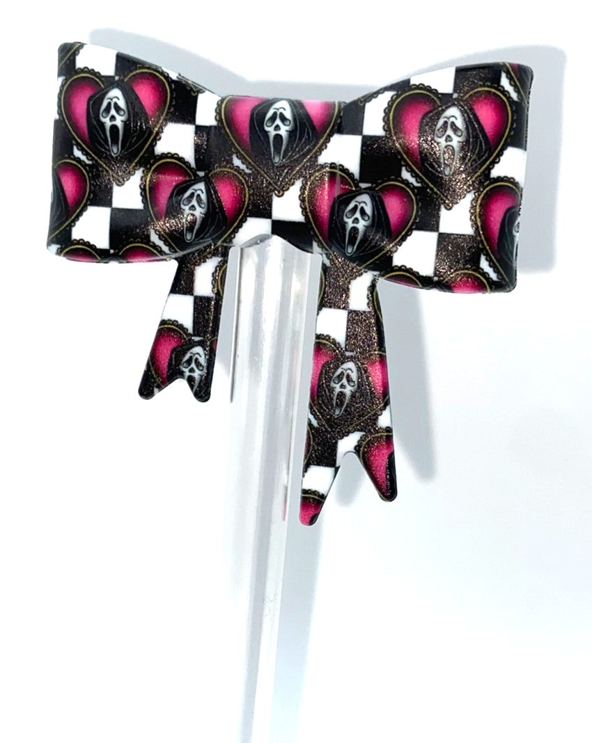 Ghost Face Scream Checkered Bow Straw Topper