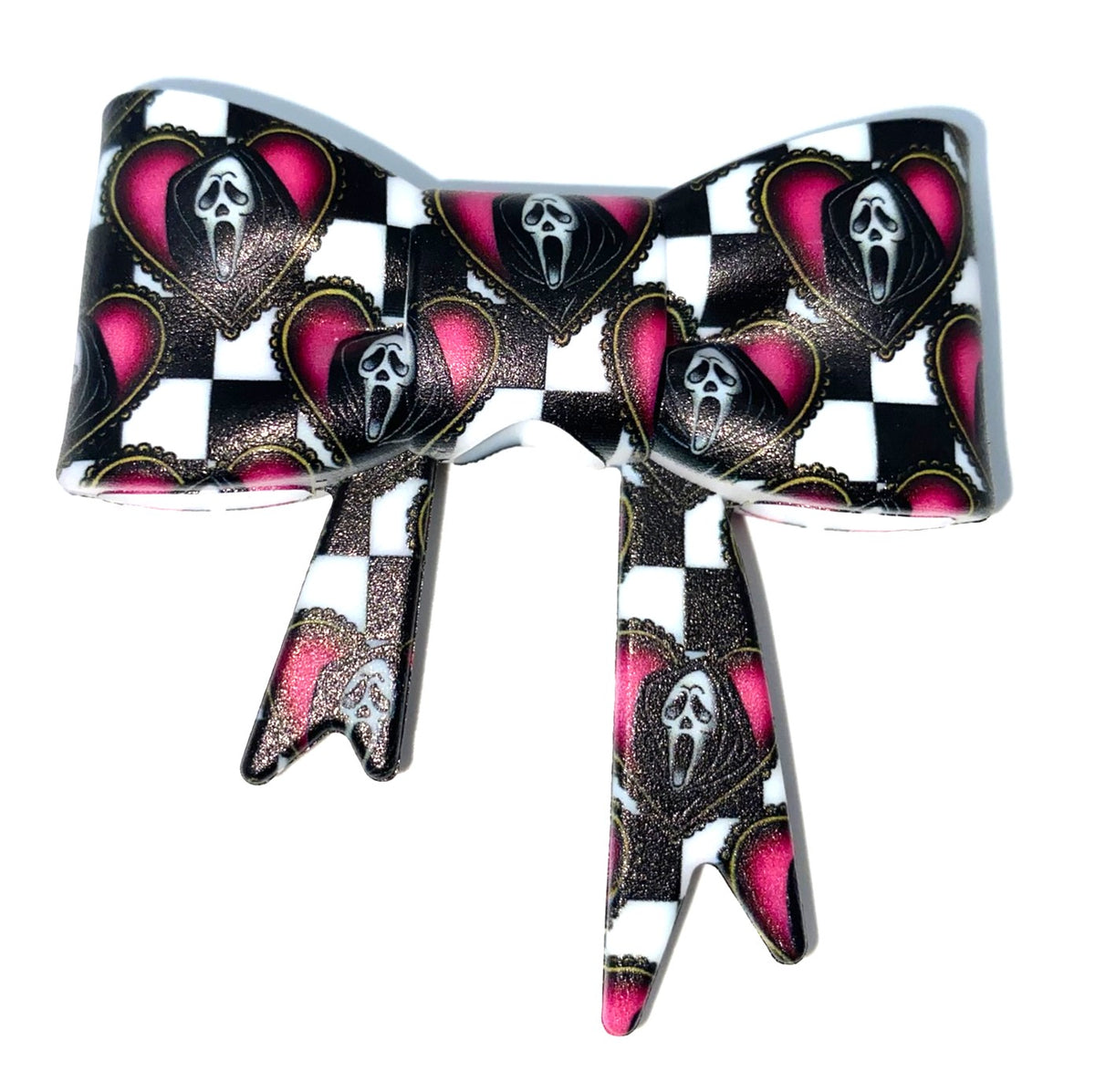 Ghost Face Scream Checkered Bow Straw Topper