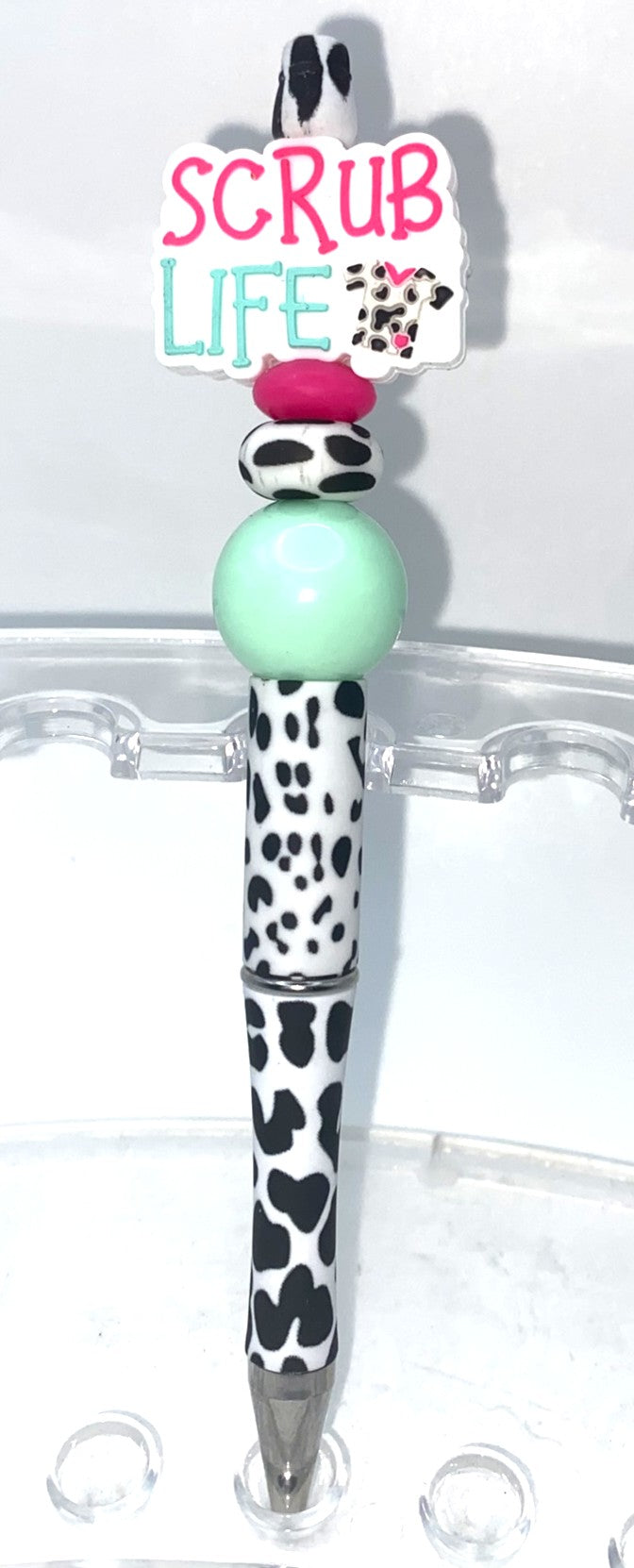 Scrub Life Cow Print Beaded Pen