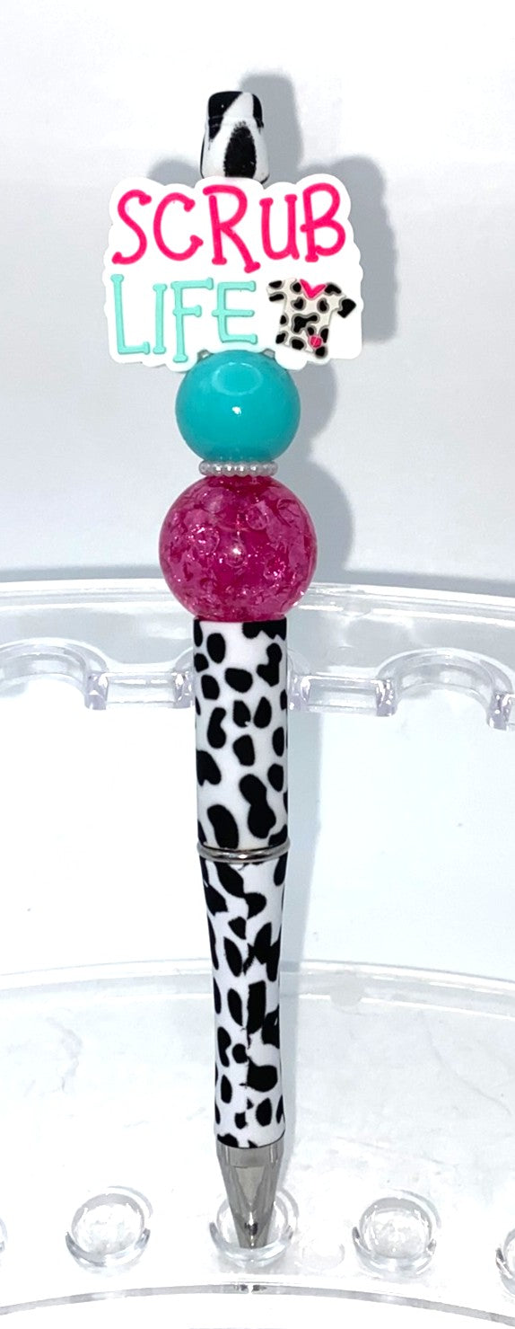 Scrub Life Cow Print Beaded Pen