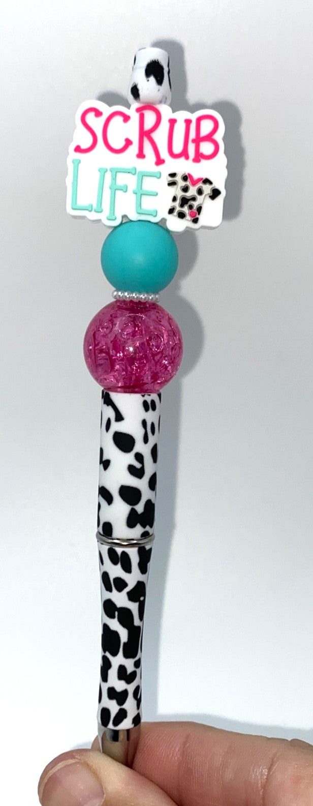 Scrub Life Cow Print Beaded Pen