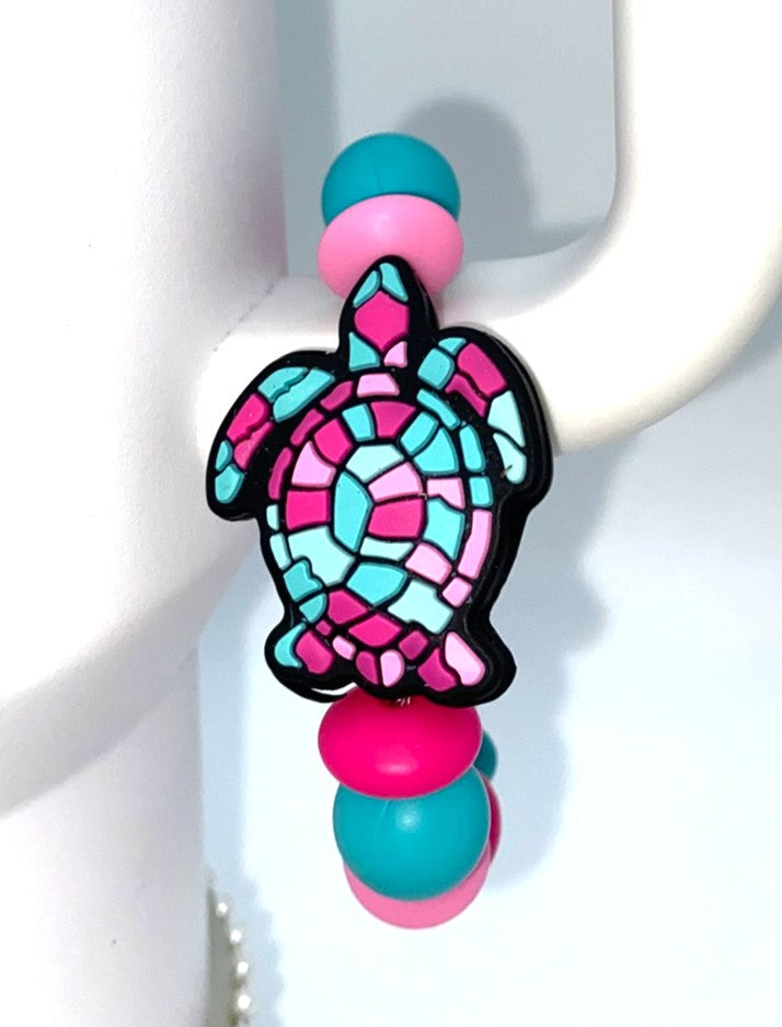 Mosaic Sea Turtle Pink Stanley Tumbler Cup Handle Charm