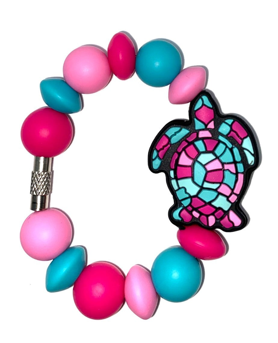 Mosaic Sea Turtle Pink Stanley Tumbler Cup Handle Charm