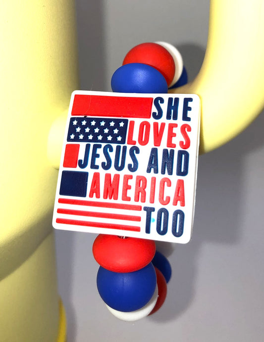 She Loves Jesus And America Too Stanley Tumbler Cup Handle Charm