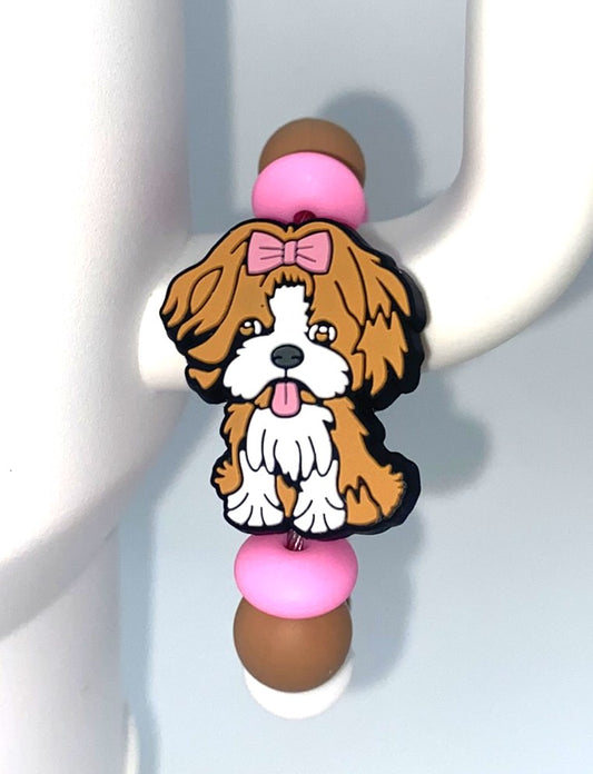 Shih Tzu Dog With Pink Bow Stanley Tumbler Cup Handle Charm