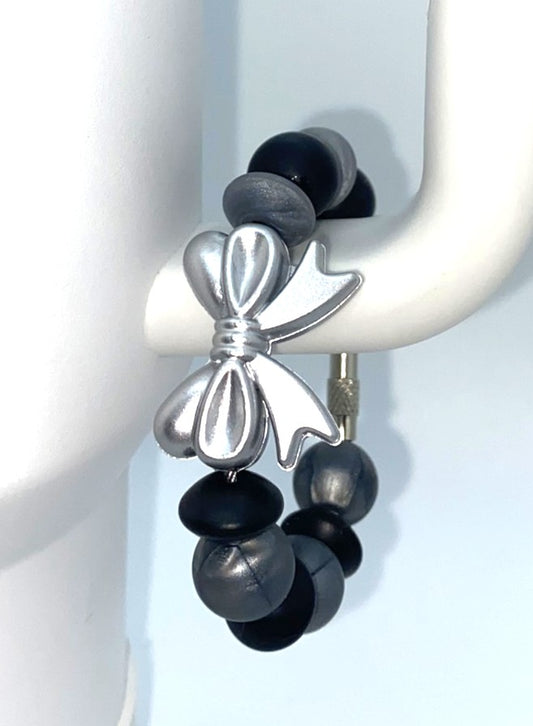 Silver Metallic w/Black Coquette Bow Stanley Tumbler Cup Handle Charm