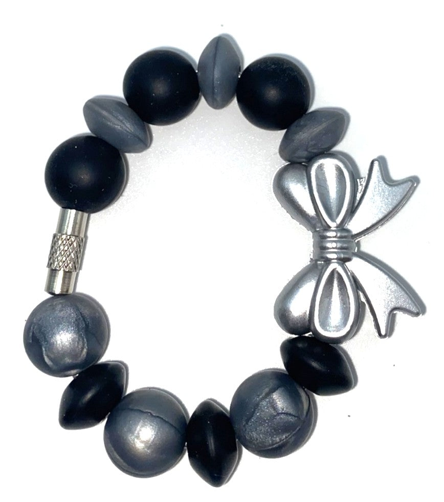 Silver Metallic w/Black Coquette Bow Stanley Tumbler Cup Handle Charm